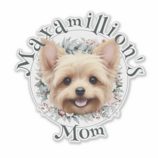 Waterverf Yorkie en Floral Wreath Sticker (Voorkant)