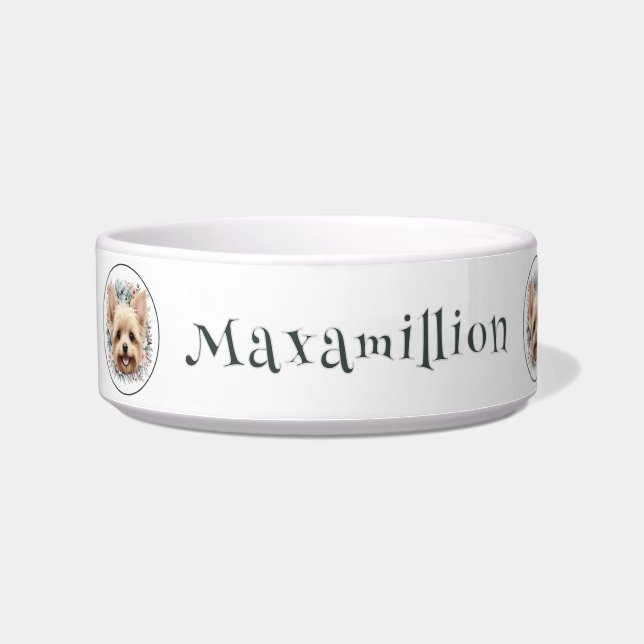 Waterverf Yorkie en Floral Wreath Voerbakje (Links)