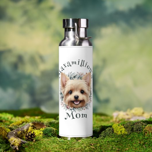 Waterverf Yorkie en Floral Wreath Waterfles (Buiten (Gedraaid)  )