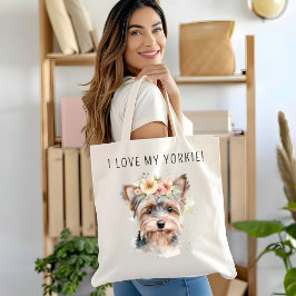 Waterverf Yorkie Girl I Love My Yorkie Tote Bag