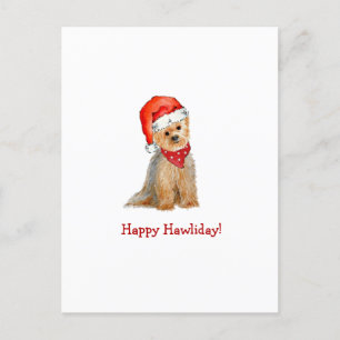 Waterverf Yorkie in Santa hat Holiday Briefkaart