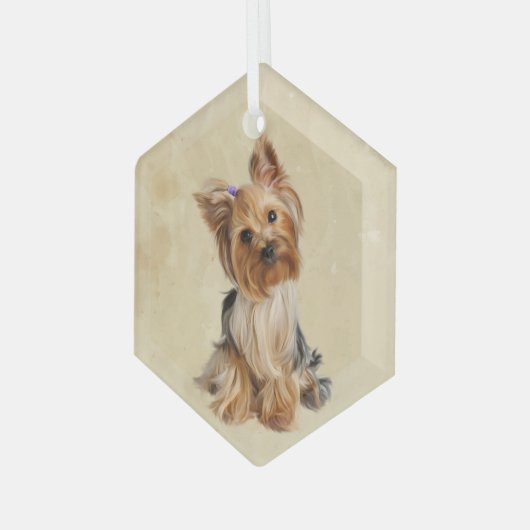 Waterverf Yorkie Yorkshire Terrier Dog Pet Glas Ornament (Voorkant links)