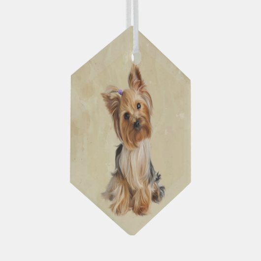 Waterverf Yorkie Yorkshire Terrier Dog Pet Glas Ornament (Voorkant Rechts)