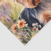 Waterverf Yorkshire Terrier in bloemendecoupage Tissuepapier (Detail)