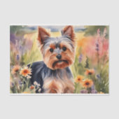Waterverf Yorkshire Terrier in bloemendecoupage Tissuepapier (Voorkant)
