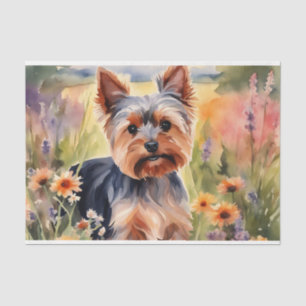 Waterverf Yorkshire Terrier in bloemendecoupage Tissuepapier
