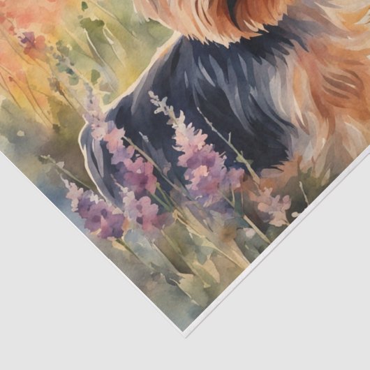 Waterverf Yorkshire Terrier in bloemendecoupage Tissuepapier (Detail)
