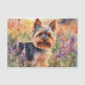 Waterverf Yorkshire Terrier in bloemendecoupage Tissuepapier (Voorkant)