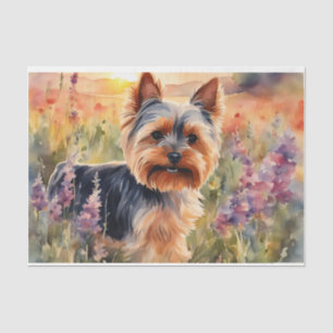 Waterverf Yorkshire Terrier in bloemendecoupage Tissuepapier