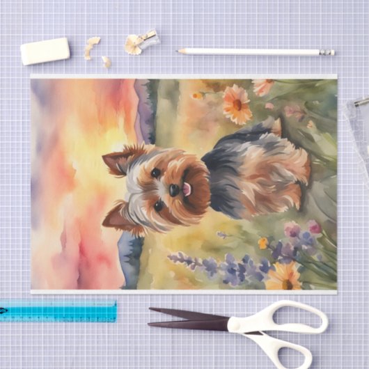 Waterverf Yorkshire Terrier in bloemendecoupage Tissuepapier (Craft)