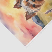 Waterverf Yorkshire Terrier in bloemendecoupage Tissuepapier (Detail)