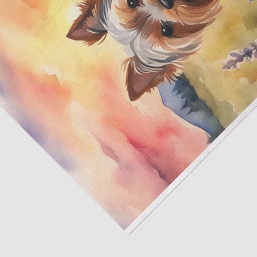 Waterverf Yorkshire Terrier in bloemendecoupage Tissuepapier (Detail)