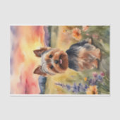 Waterverf Yorkshire Terrier in bloemendecoupage Tissuepapier (Voorkant)
