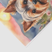 Waterverf Yorkshire Terrier in bloemendecoupage Tissuepapier (Detail)