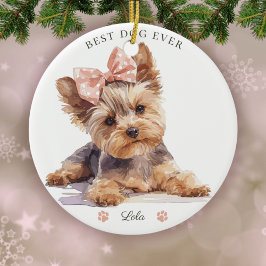 Waterverf Yorkshire Terrier Puppy Aangepast Keramisch Ornament