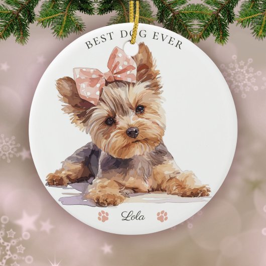 Waterverf Yorkshire Terrier Puppy Aangepast Keramisch Ornament