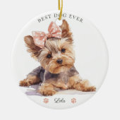 Waterverf Yorkshire Terrier Puppy Aangepast Keramisch Ornament (Voorkant)