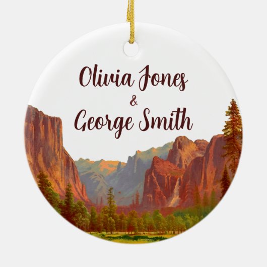 Waterverf Yosemite California Onze Eerste Kerstmis Keramisch Ornament (Achterkant)