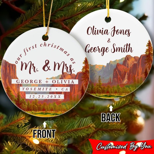 Waterverf Yosemite California Onze Eerste Kerstmis Keramisch Ornament