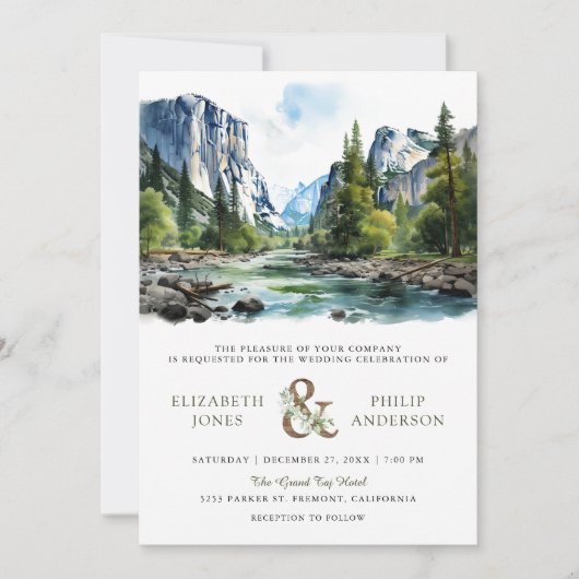 Waterverf Yosemite Nationaal Park QR Code Bruiloft Kaart (Voorkant)