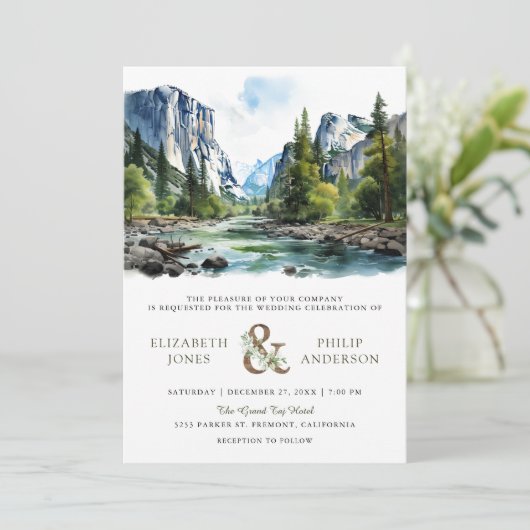 Waterverf Yosemite Nationaal Park QR Code Bruiloft Kaart (Staand voorkant)