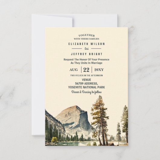 Waterverf Yosemite National Park Wedding Ca US Kaart (Voorkant)