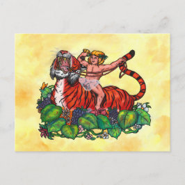 Waterverf Young Bacchus glimlacht op een tijger Briefkaart