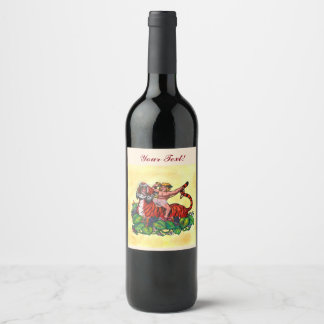 Waterverf Young Bacchus glimlacht op een tijger Wijn Etiket