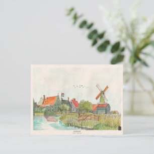 Waterverf Zaanse Schans Zaandam Nederland Briefkaart