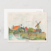 Waterverf Zaanse Schans Zaandam Nederland Briefkaart (Voorkant / Achterkant)