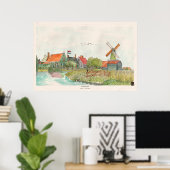 Waterverf Zaanse Schans Zaandam Nederland Poster (Thuiskantoor)