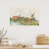 Waterverf Zaanse Schans Zaandam Nederland Poster (Keuken)