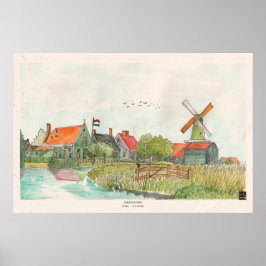 Waterverf Zaanse Schans Zaandam Nederland Poster