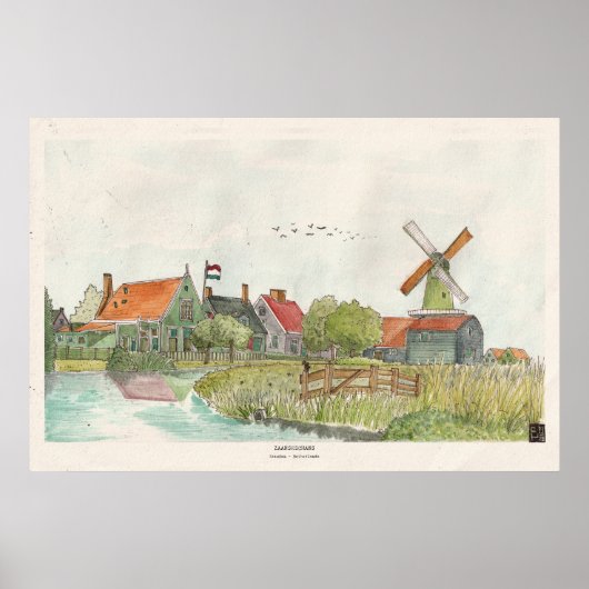 Waterverf Zaanse Schans Zaandam Nederland Poster (Voorkant)