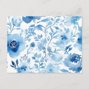 Waterverf zacht blauw bloemenpatroon briefkaart