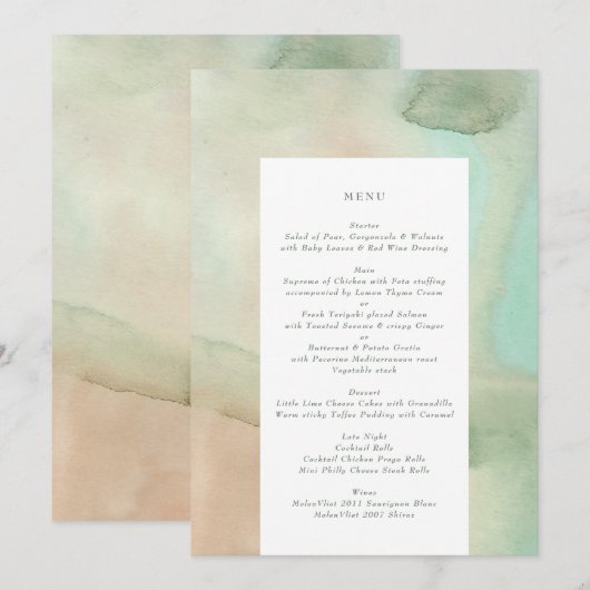 Waterverf Zacht paasstrand bruiloft Menu (Voorkant / Achterkant)