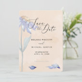 Waterverf Zacht Peach met Paars Daisy Wedding Save The Date (Staand voorkant)