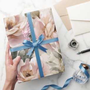Waterverf Zacht Roze Roos Beige Bloemmotief Cadeaupapier
