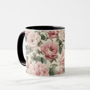 Waterverf Zacht Roze Roos Beige Bloemmotief Mok