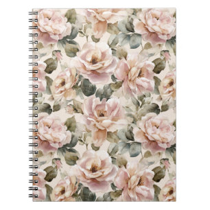 Waterverf Zacht Roze Roos Beige Bloemmotief Notitieboek