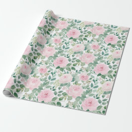 Waterverf Zacht Roze Rozen Bloemstuk  Cadeaupapier