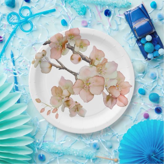 Waterverf zacht sinaasappel roze boombloesems papieren bordje (Feest)