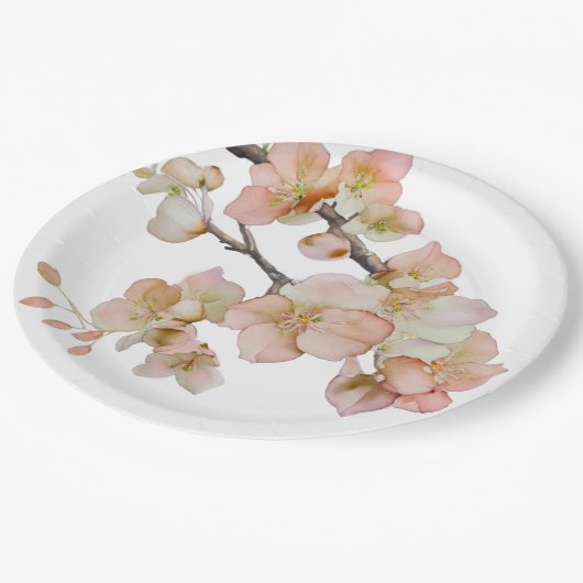 Waterverf zacht sinaasappel roze boombloesems papieren bordje (Gekanteld)