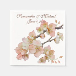 Waterverf zacht sinaasappel roze groene boombloese servet