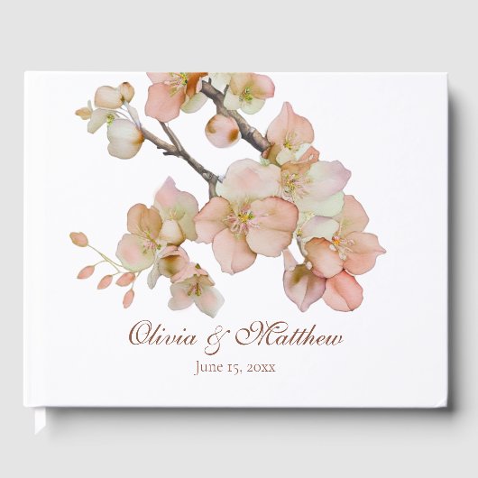 Waterverf zacht sinaasappel roze lente bloesems sc gastenboek (Voorkant)