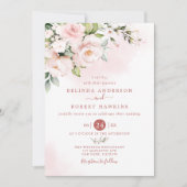 Waterverf zacht wazige roze bloemen bruiloft kaart (Voorkant)