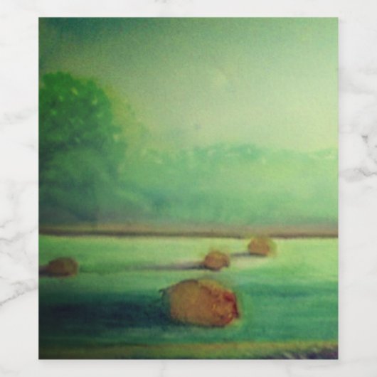 Waterverf zacht weidelandschap hooivelden wijn etiket (Enkel label)