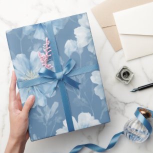 Waterverf Zachte Blauwe Bloem Witte Bloemmotief Cadeaupapier