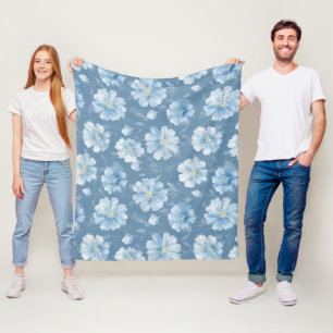 Waterverf Zachte Blauwe Bloem Witte Bloemmotief Fleece Deken