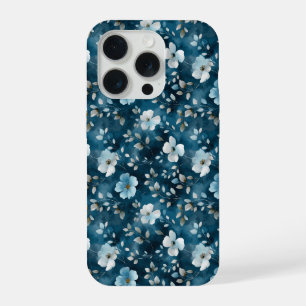 Waterverf Zachte Blauwe Bloem Witte Bloemmotief iPhone 15 Pro Case